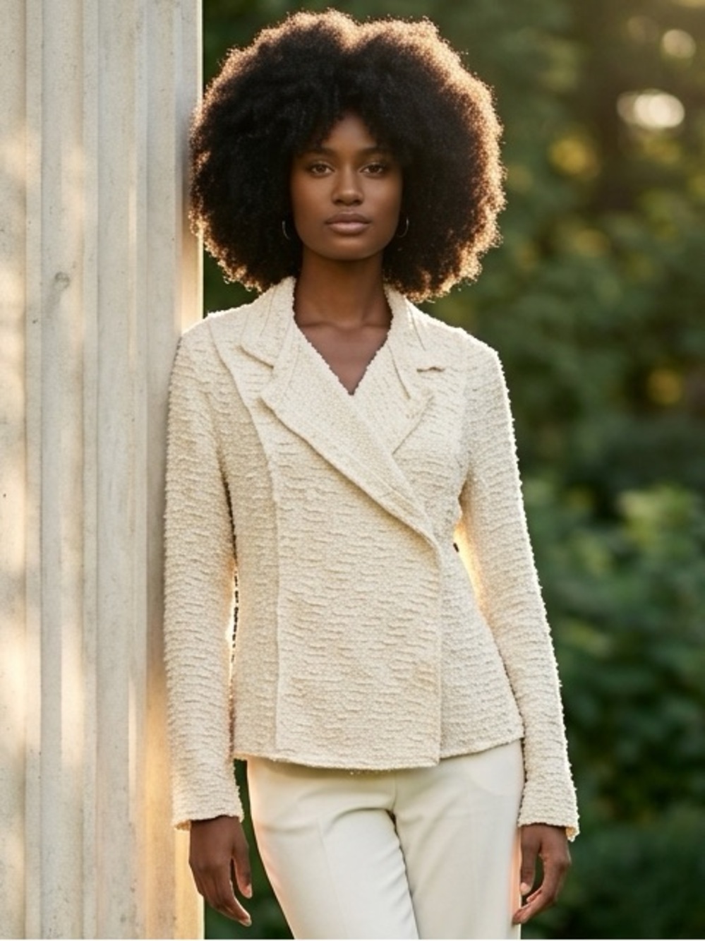 EUC Cabi SZ S beige blazer, double breasted concealed snap front/bust 42”